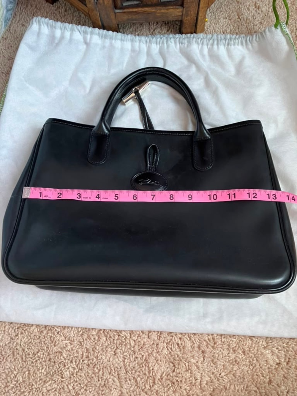 Longchamp Roseau Black Leather Tote Briefcase with Silver Accent - Picture 14 of 15